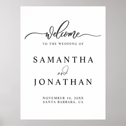 Minimalistisches Black Script-Hochzeitswillkommen- Poster (Vorne)