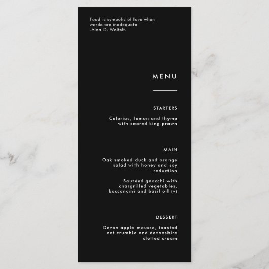Minimalistisches Black Wedding Menu Menükarte (Vorderseite)