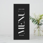 Minimalistisches Black Wedding Menu Menükarte (Stehend Vorderseite)