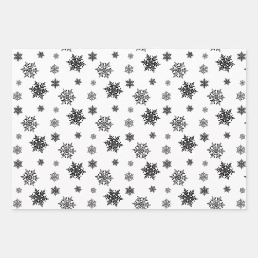 Minimalistisches Black Whimsical Snowflake Muster Geschenkpapier Set (Vorderseite 2)