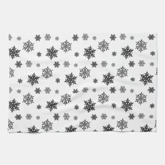 Minimalistisches Black Whimsical Snowflake Muster Geschirrtuch (Horizontal)