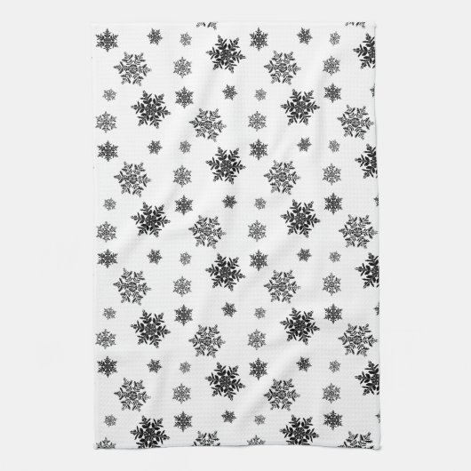 Minimalistisches Black Whimsical Snowflake Muster Geschirrtuch (Vertikal)