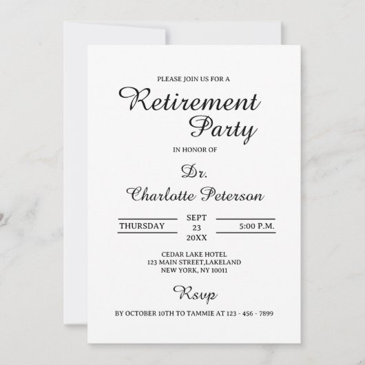 Minimalistisches Black & White Doctor Retirement P Einladung (Vorderseite)