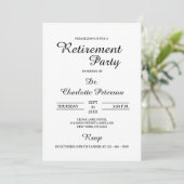 Minimalistisches Black & White Doctor Retirement P Einladung (Stehend Vorderseite)