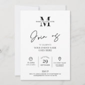 Minimalistisches Black & White Gala Party Business Einladung (Vorderseite)