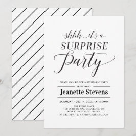 Minimalistisches Black&White Surprise Retirement P Einladung