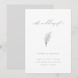 Minimalistisches Blatt | Elegante weiße und graue  Einladung