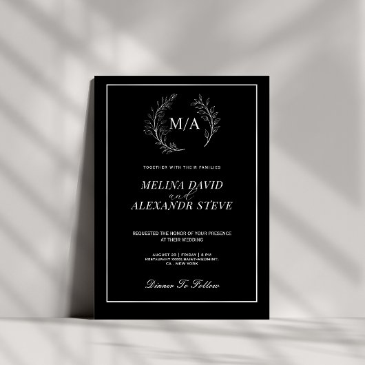 Minimalistisches Blatt-Monogramm Einladung