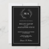 Minimalistisches Blatt-Monogramm Einladung (Vorderseite)
