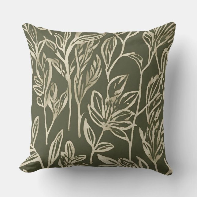 Minimalistisches Blatt und beige Botanisches Leaf Kissen (Vorderseite)