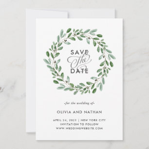Minimalistisches Blattwerk   Foto-Hochzeit hinten Save The Date