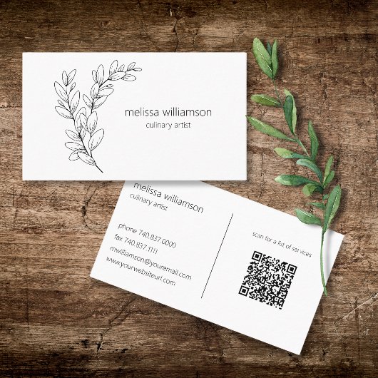 Minimalistisches Blattwerk mit QR-Code Visitenkarte