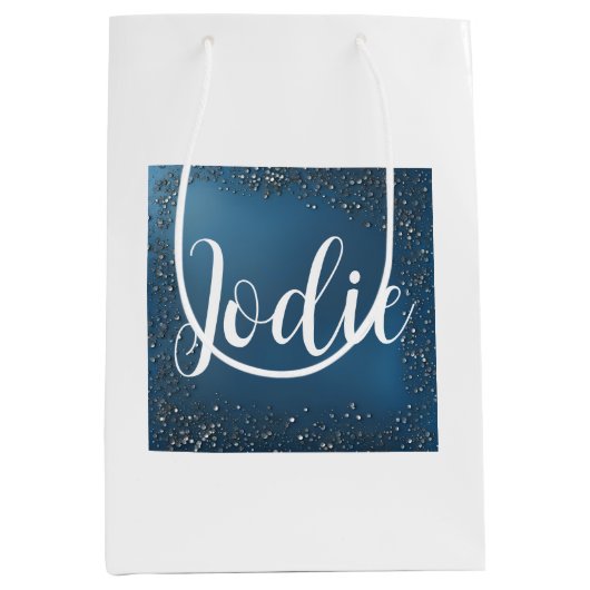 Minimalistisches Blau und Weiß Mittlere Geschenktüte (Vorderseite)