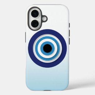 Minimalistisches blaues Böser-Blick-Symbol auf pas iPhone 16 Hülle