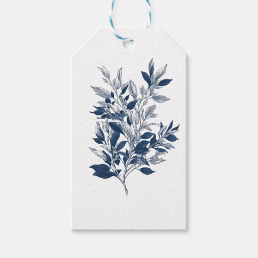 Minimalistisches Blaues botanisches Natureledesign Geschenkanhänger (Vorderseite)