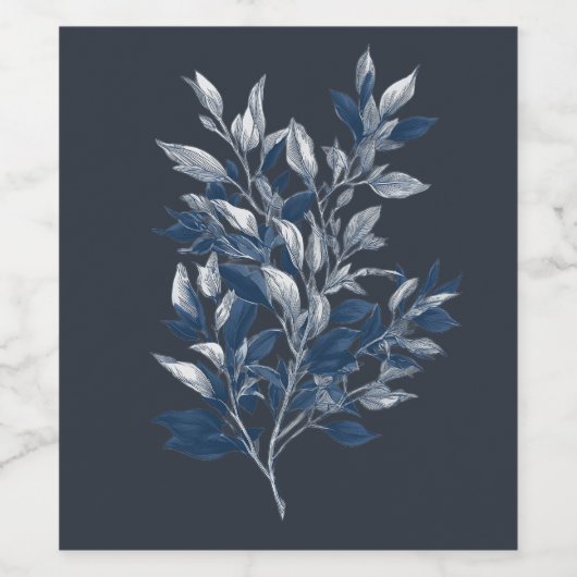 Minimalistisches Blaues botanisches Natureledesign Weinetikett (Einzelnes Label)