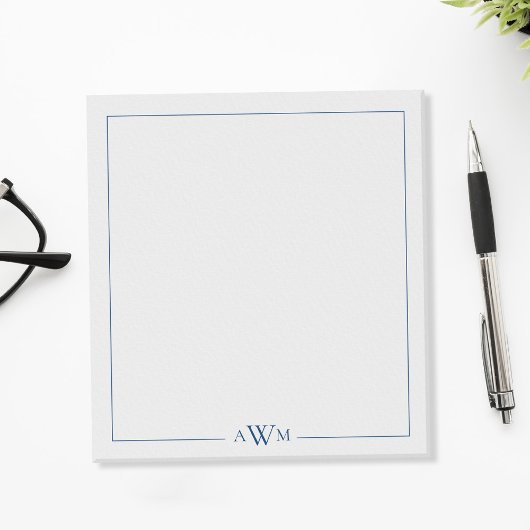 Minimalistisches blaues dreibuchstabiges Monogramm Notizblock