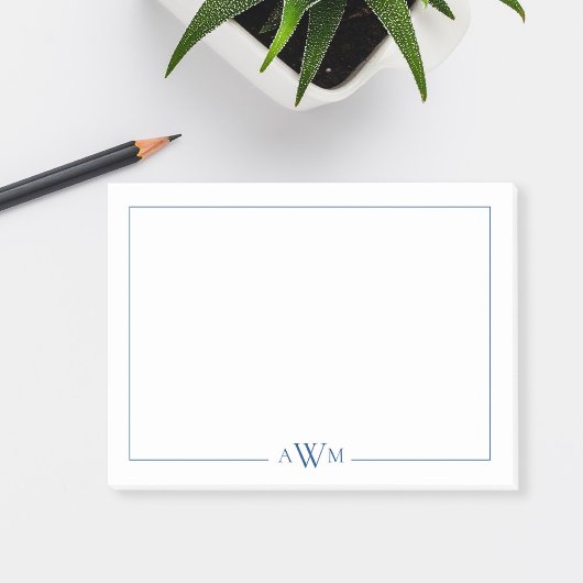 Minimalistisches blaues dreibuchstabiges Monogramm Post-it Klebezettel