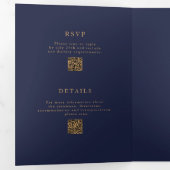 Minimalistisches blaues Foto QR Code UAWG Hochzeit Dreifach Gefaltete Einladung (Innen Erste Seite)