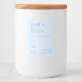 Minimalistisches blaues Hochzeitstich Lebensmitteletikett (Vorderseite)