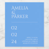 Minimalistisches blaues Hochzeitwein Weinetikett (Einzelnes Label)