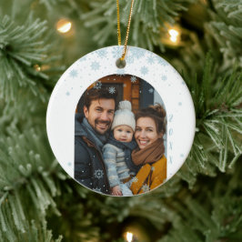 Minimalistisches blaues Schneeflocken-Foto Keramik Ornament