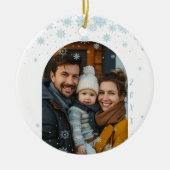 Minimalistisches blaues Schneeflocken-Foto Keramik Ornament (Vorne)