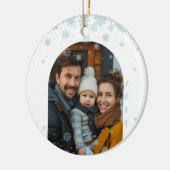 Minimalistisches blaues Schneeflocken-Foto Keramik Ornament (Links)