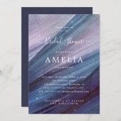 Minimalistisches blaues und Lila Abstraktes Brautp Einladung (Vorne/Hinten)