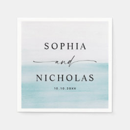 Minimalistisches blaues Wasserfarbe-Hochzeitsskrip Serviette