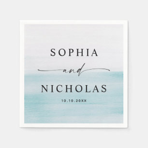 Minimalistisches blaues Wasserfarbe-Hochzeitsskrip Serviette