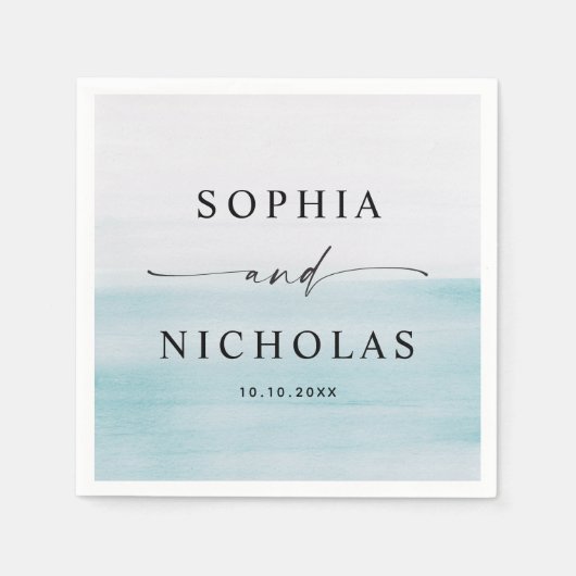 Minimalistisches blaues Wasserfarbe-Hochzeitsskrip Serviette (Vorderseite)