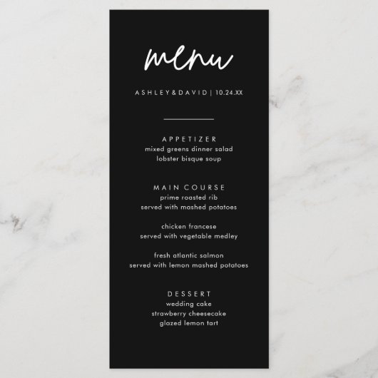 Minimalistisches BlaWedding Menü 4x9 Karten | Mode (Vorderseite)