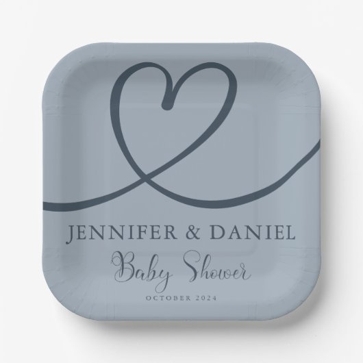 Minimalistisches Blue Heart Handgeschriebenes Eleg Pappteller (Vorderseite)