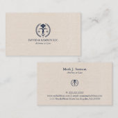 Minimalistisches Blue Justice Logo auf Beige Linen Visitenkarte (Vorne/Hinten)