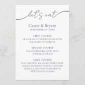Minimalistisches Blue Modern Script Wedding Menu Menükarte (Vorderseite)