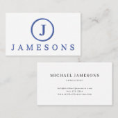 Minimalistisches Blue Monogram Logo Embossed Effec Visitenkarte (Vorne/Hinten)
