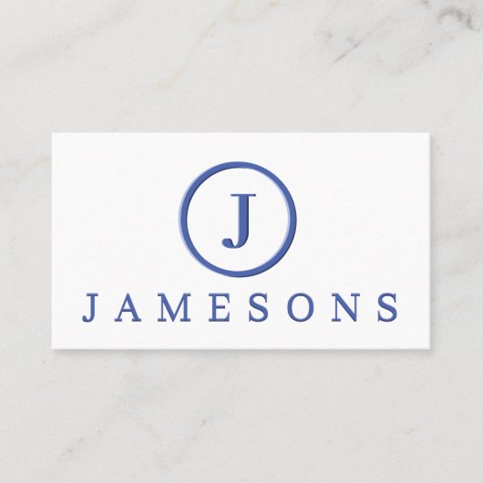 Minimalistisches Blue Monogram Logo Embossed Effec Visitenkarte (Vorderseite)