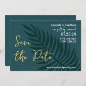 Minimalistisches Blue Palm Leaf Hochzeit Sichern S Einladung (Vorne/Hinten)