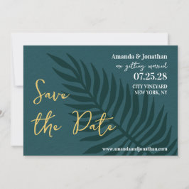 Minimalistisches Blue Palm Leaf Hochzeit Sichern S Save The Date
