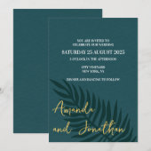 Minimalistisches Blue Palm Leaf Hochzeitsempfang Einladung (Vorne/Hinten)