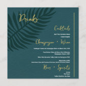 Minimalistisches Blue Palm Leaf Wedding Drinks Bar Menükarte (Vorderseite)