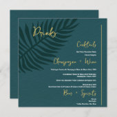 Minimalistisches Blue Palm Leaf Wedding Drinks Bar Menükarte (Vorne/Hinten)