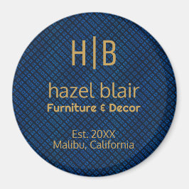 Minimalistisches Blue Pattern Gold Monogram Busine Magnet