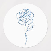 Minimalistisches Blue Rose Line Art Label Etiketten (Design 2)
