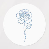 Minimalistisches Blue Rose Line Art Label Etiketten (Design 1)