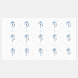 Minimalistisches Blue Rose Line Art Label Etiketten