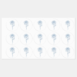 Minimalistisches Blue Rose Line Art Label Etiketten