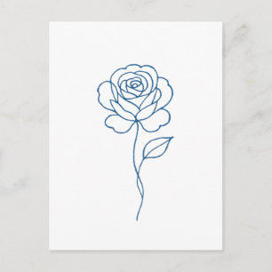 Minimalistisches Blue Rose Line Art Poster Postkarte