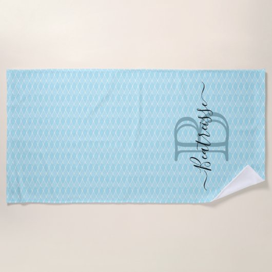 Minimalistisches Blue Sea Mermaid Monogramm Strandtuch (Vorderseite)